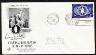 United Nations " Artcraft " - 1952 5c Human Rights First Day Cover Addressed