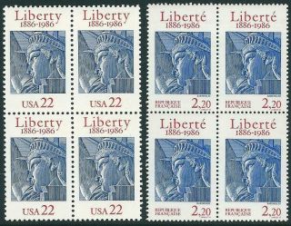 France/usa 1986 - Joint Issue - 2 Very Fine Blocks - Never Hinged