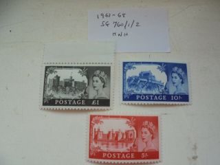 Great Britain 3 Stamps High Vavlue 5/ -,  10/ -,  £1.  00 Qeii 1967 - 68 Mnh Sg 760/1/2