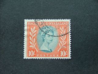 Rhodesia & Nyasaland Qeii 1954 10/ - Dull Blue - Green & Orange Sg14 G - Fu