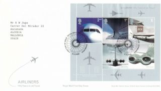 Gb 2002 Airliners Minisheet Fdc Edinburgh Cds With Enclosure Vgc