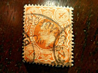 22] Gb Stamps - - 1902 King Edward V11 - 4d Orange - Bradford P/m - Fine