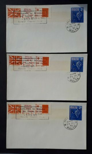 3 1971 Postal Strike Covers Special Courier Mail Malta Valletta Cancels