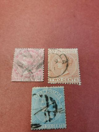1872 Ceylon Qv Postage Sc.  63,  70&71 (3)