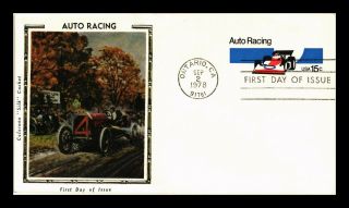 Us Cover Auto Racing 15c Postal Stationery Fdc Colorano Silk Cachet