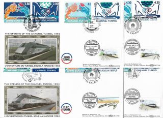 1994 Set Four First Day Covers - Opening Of The Channel Tunnel - Doubled Shs.