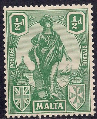 Malta 1922 - 26 Kgv 1/2d Green Statue Mm Sg 124 (j491)