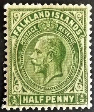 Falklands Islands Kg V 1921 - 28 1/2d Yellowish - Green Hinged S.  G.  73 Vgc