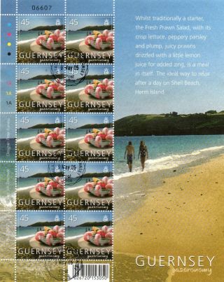 Sg 1076x10 Guernsey Seafood & Coastal Scenes Vfu Sheetlet With Cylinder No