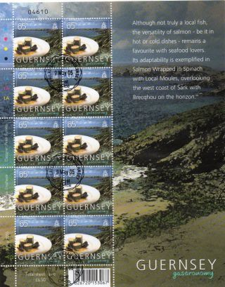 Sg 1077x10 Guernsey Seafood & Coastal Scenes Vfu Sheetlet With Cylinder No