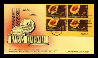 Dr Jim Stamps Us First Day Cover Plate Block Kansas Statehood Centennial 1961