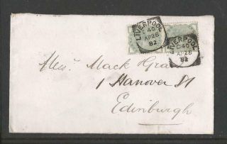 Gb Qv 1882 Cover With Sg;165 1/2d Pair Liverpool Squared Circle To Edinburgh