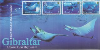 Gibraltar Qeii Fdc " Giant Devil Ray " 4 Stamps