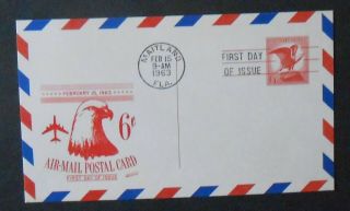 Classic U.  S.  1963 6c Bald Eagle Airmail Postal Card With Fleetwood Cachet - Sc Uxc4