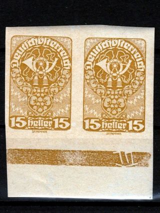 Austria 1920 ☀ Mi.  279 & 281 in a pair imperforated with the plate number MNH 2