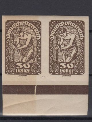 Austria 1920 ☀ Mi.  279 & 281 in a pair imperforated with the plate number MNH 3