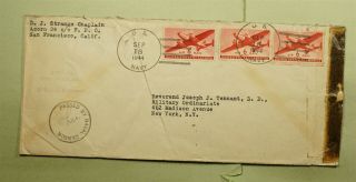 Dr Who 1944 Navy Acorn 24 Airmail Official To Usa Wwii Censored E46007