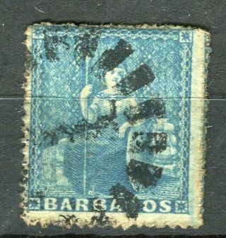 Barbados; 1860s Early Classic Qv Perf Issue Fine 1d.  Value