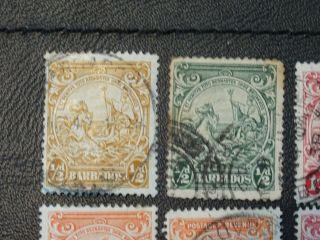 Barbados Stamps SG 248/256 part set with different perfs all GU issued 1938 - 47. 2