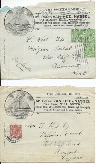 2 Wwi Era Covers,  One With Letter,  Belgian Consul,  1918 - 19