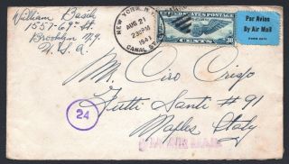Usa 1941 Censored Cover From York To Naples,  Italy - (22)