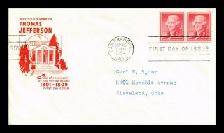 Dr Jim Stamps Us Thomas Jefferson 2c Fdc House Of Farnum Cover Pair