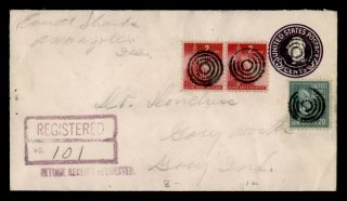 Dr Who 1946 Annapolis Il Pair Uprated Stationery Registered Prexie E44170