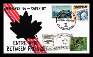 Us Cover Ameripex 86 And Capex 87 Canada Fdc Combo Hand Colored Cachet