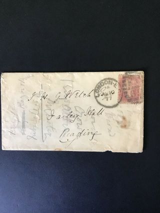 1877 Queen Victoria 1d Red Cover London To Reading.  Ec 65 Post Mark Interest.