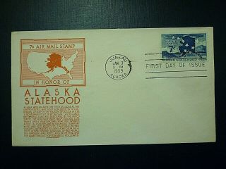 C53 1959 Alaska Statehood Airmail Fdc - C.  Stephen Anderson Cachet
