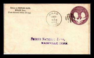 Dr Jim Stamps Us Milan Tennessee Embossed Cover Fancy Cancel 1893 Backstamp