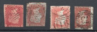 Queen Victoria Stamps 1d Red / Penny Reds X 4 With Wmk Inv Variety