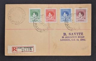 Papua,  Kgvi,  1937 Coronation,  Set Of 4 Stamps On Registered Cover To The Uk.
