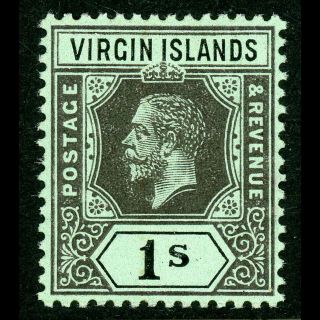 British Virgin Islands 1913 - 19 Wmk Mca 1s Black On Blue Green.  Sg 75.  Mlh (wc081)