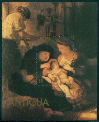 Antigua Scott 578 Mnh S/s The Holy Family Rembrandt Art Cv$3,