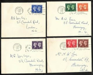 G.  B.  - 1940 Stamp Centenary Set On Four First Day Covers - Finsbury Park Pmk.