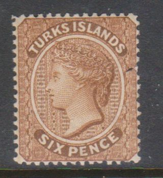 (k176 - 5) 1867 Turks Islands 6d Brown Qvic (e)