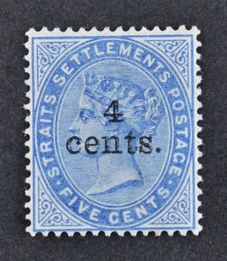 Straights Settlements,  Qv,  1898,  4c.  On 5c.  Blue Value,  Sg 107,  Mm,  Cat £15.