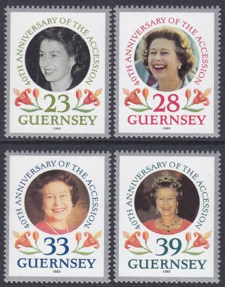 Guernsey 1992 40th Anniversary Of Q E Ll Accession Set Um Sg552 - 5 Cat £2.  75