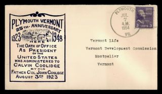 Dr Who 1954 Plymouth Vt 25th Anniversary Prexie Calvin Coolidge Cachet C135517