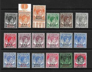 Malaya (british Military Administration) 18 Stamps Up $1 All Mlh.