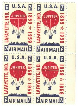 7c Jupiter Lafayette,  Indiana Air Mail Stamp,  Block Of 4,  Mnh