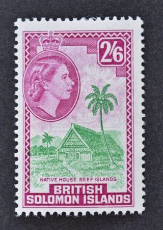 B.  Solomon Islands,  Qeii,  1956,  2s.  6d.  Emerald & Purple Value,  Sg 93,  Mm,  Cat £8