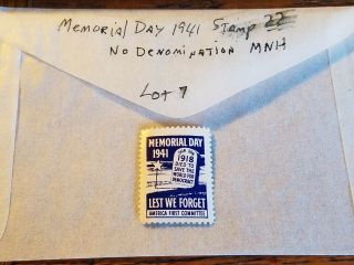 1941 Us " Memorial Day " Stamp Mnh Og (lot - 7)
