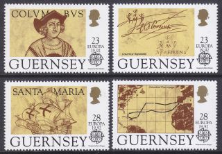 Guernsey 1992 Europa - Columbus Discovery Of America Set Um Sg556 - 9 Cat £3.  25