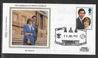 Great Britain 1981 Prince Charles Princess Diana Royal Wedding Benham Silk Fdc