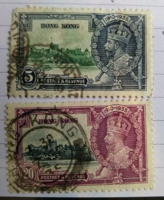 Hong Kong 1935 Silver Jubilee Very Fine Sg134 & Sg136 Good Cat See Scan