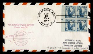 Dr Who 1957 Los Angeles Ca To Gb Pan Am Polar Route Air Mail Block C127908