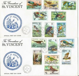 The Grenadines Of St.  Vincent 1974 Birds Set On 2 First Day Cover