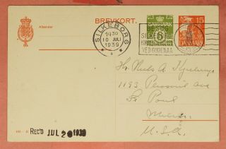Dr Who 1939 Denmark Compound Postal Card Silkeborg To Usa 121826